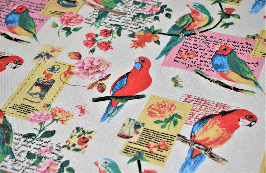 White Parrot - Quality Cotton Linen Fabric Upholstery Furnishing