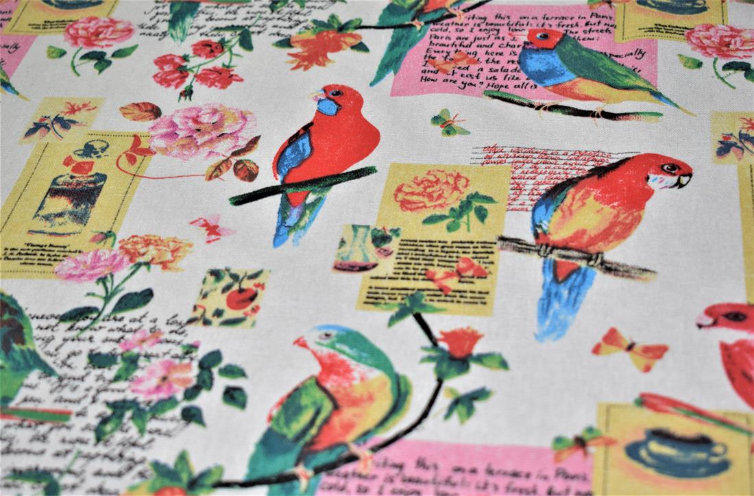 White Parrot - Quality Cotton Linen Fabric Upholstery Furnishing