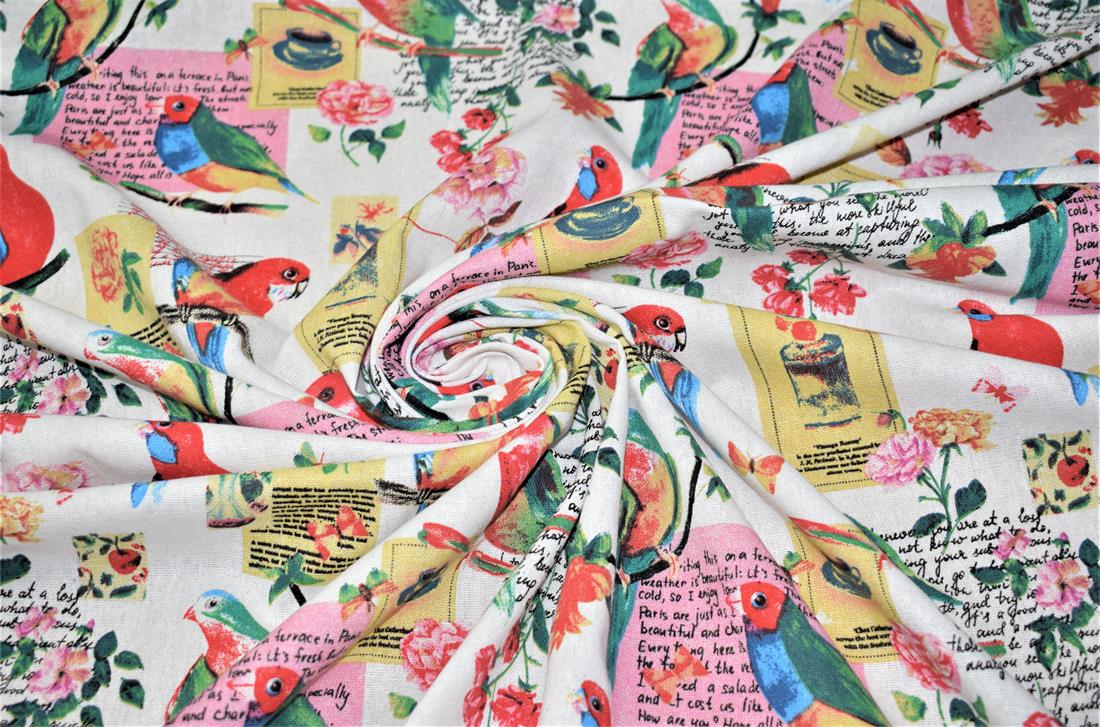 White Parrot - Quality Cotton Linen Fabric Upholstery Furnishing