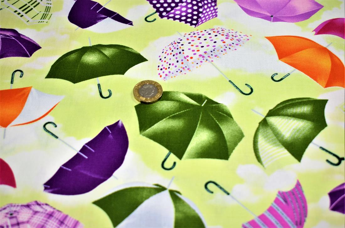 Lime Green Cotton Umbrella Print Canvas