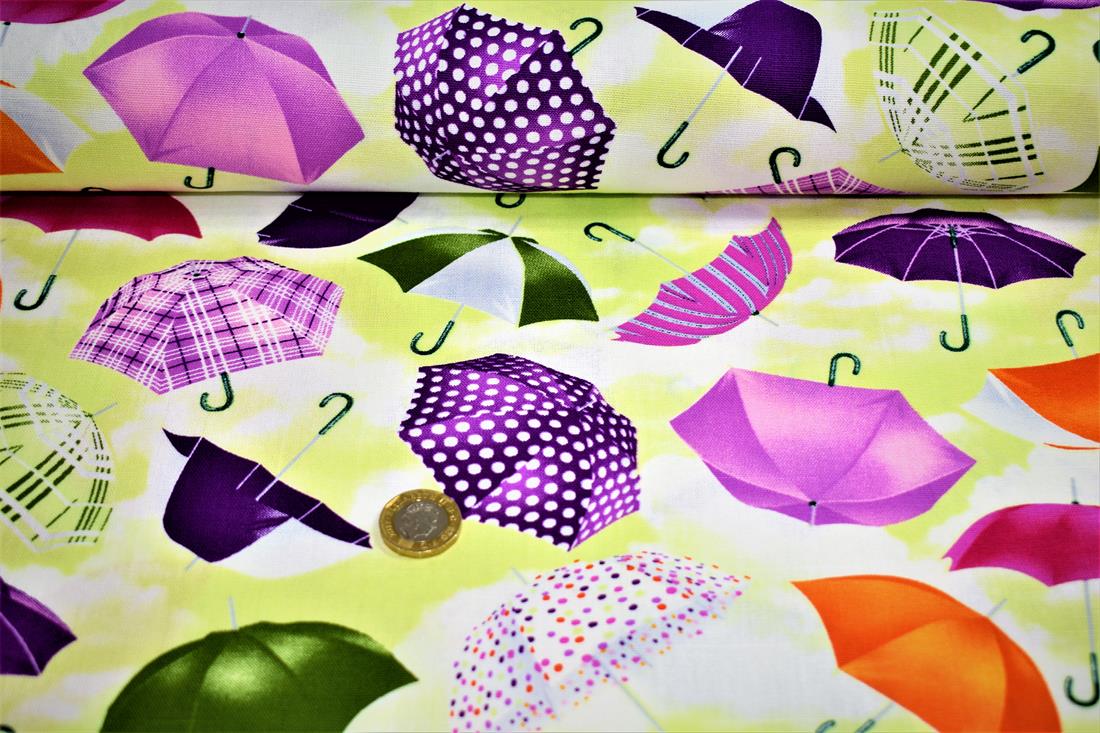 Lime Green Cotton Umbrella Print Canvas