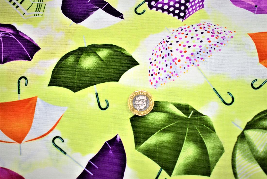 Lime Green Cotton Umbrella Print Canvas