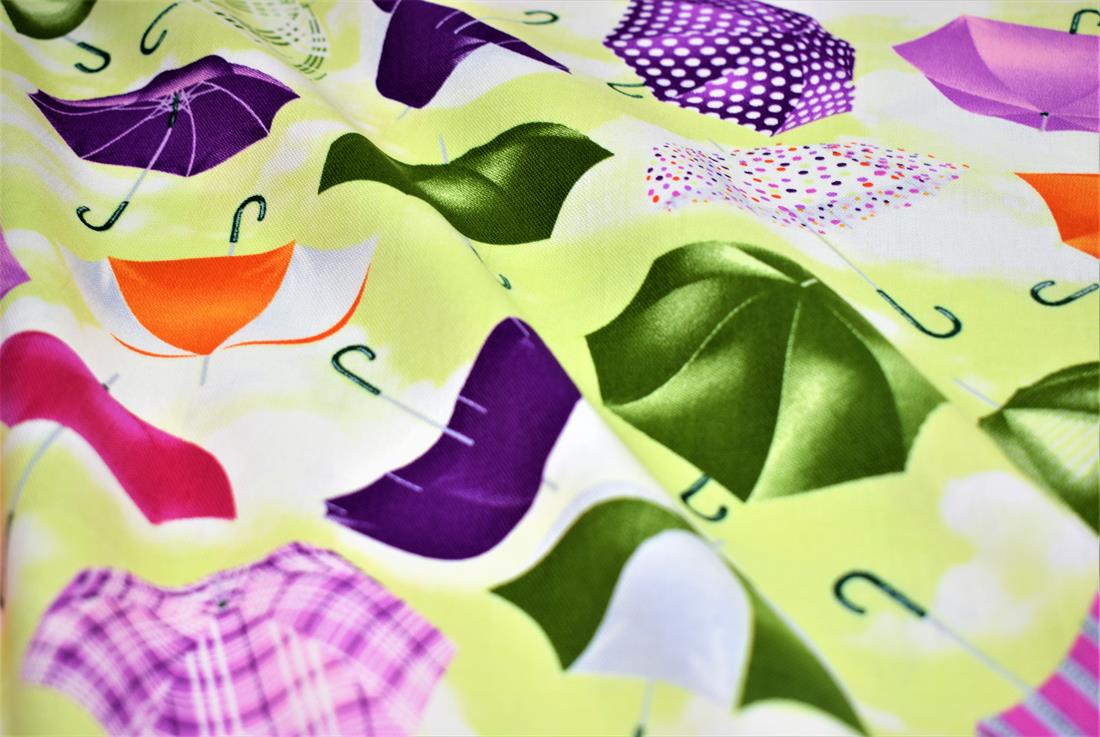 Lime Green Cotton Umbrella Print Canvas