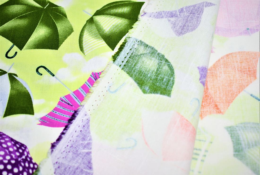 Lime Green Cotton Umbrella Print Canvas