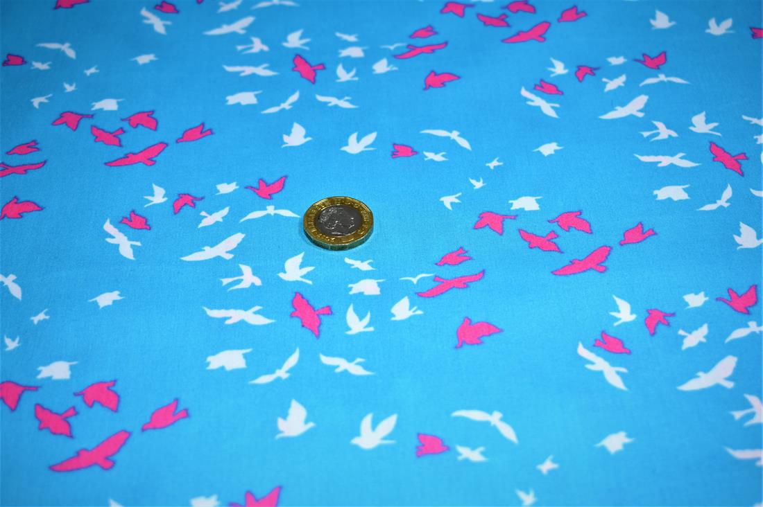 Turquoise Flying Birds Cotton