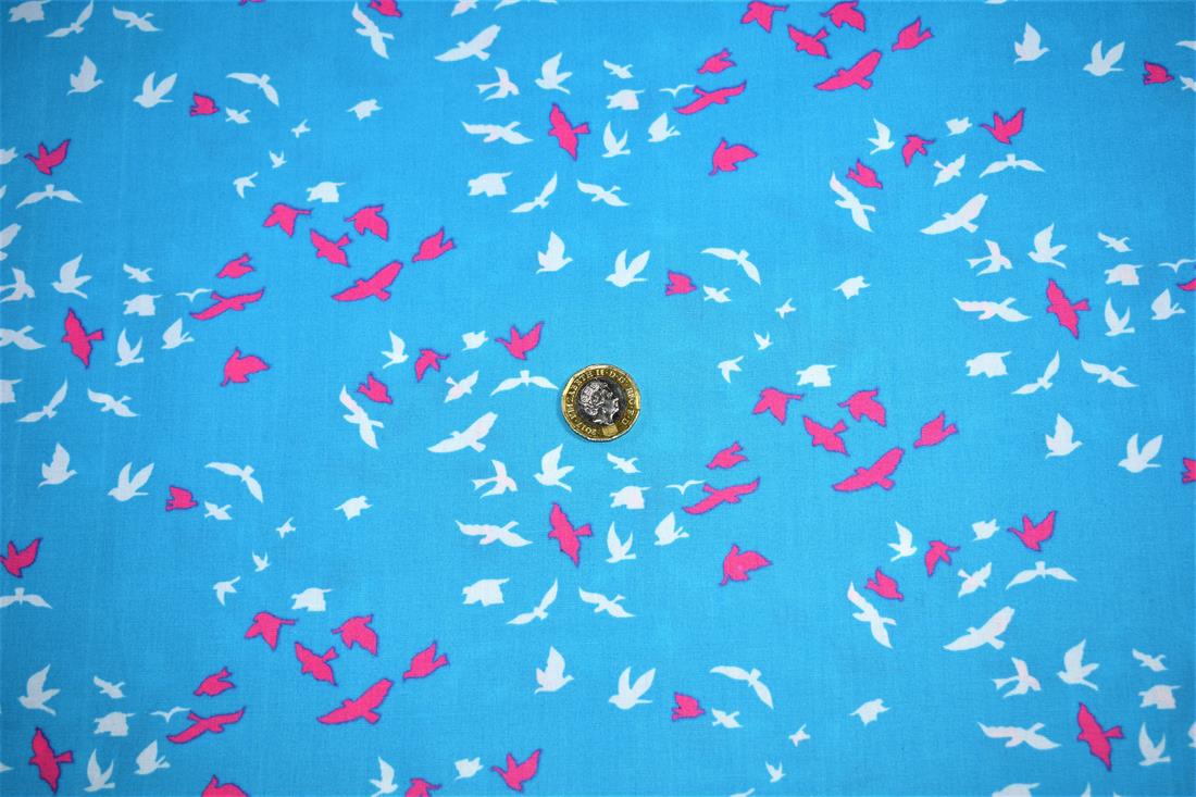 Turquoise Flying Birds Cotton