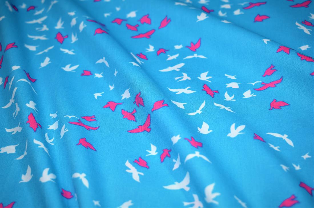 Turquoise Flying Birds Cotton