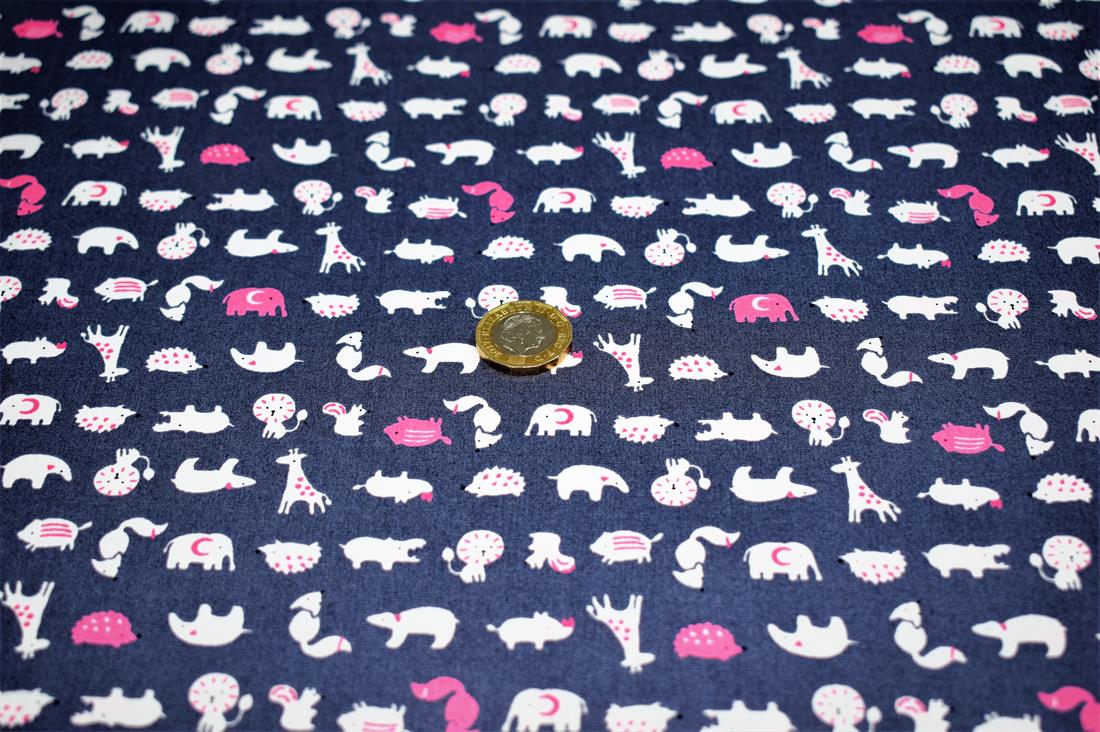 Navy-2 Wildlife Print Cotton