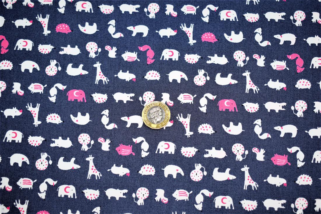 Navy-2 Wildlife Print Cotton