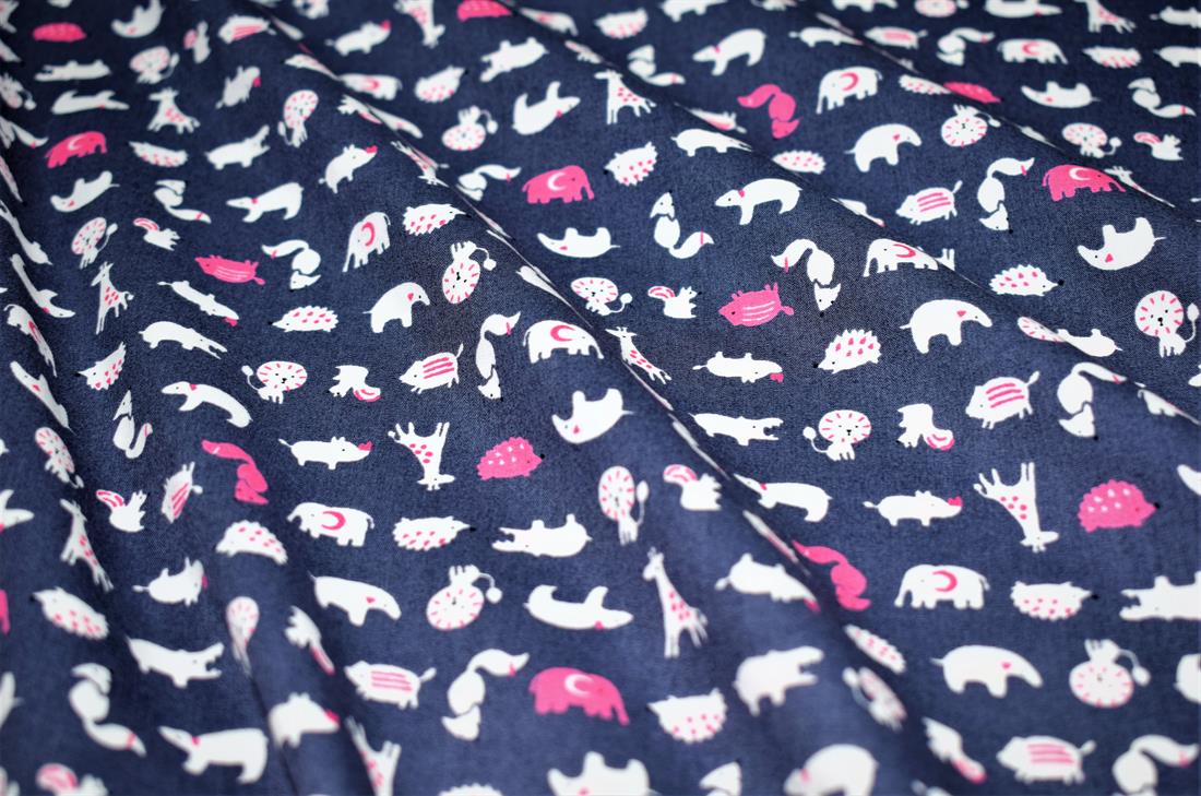 Navy-2 Wildlife Print Cotton
