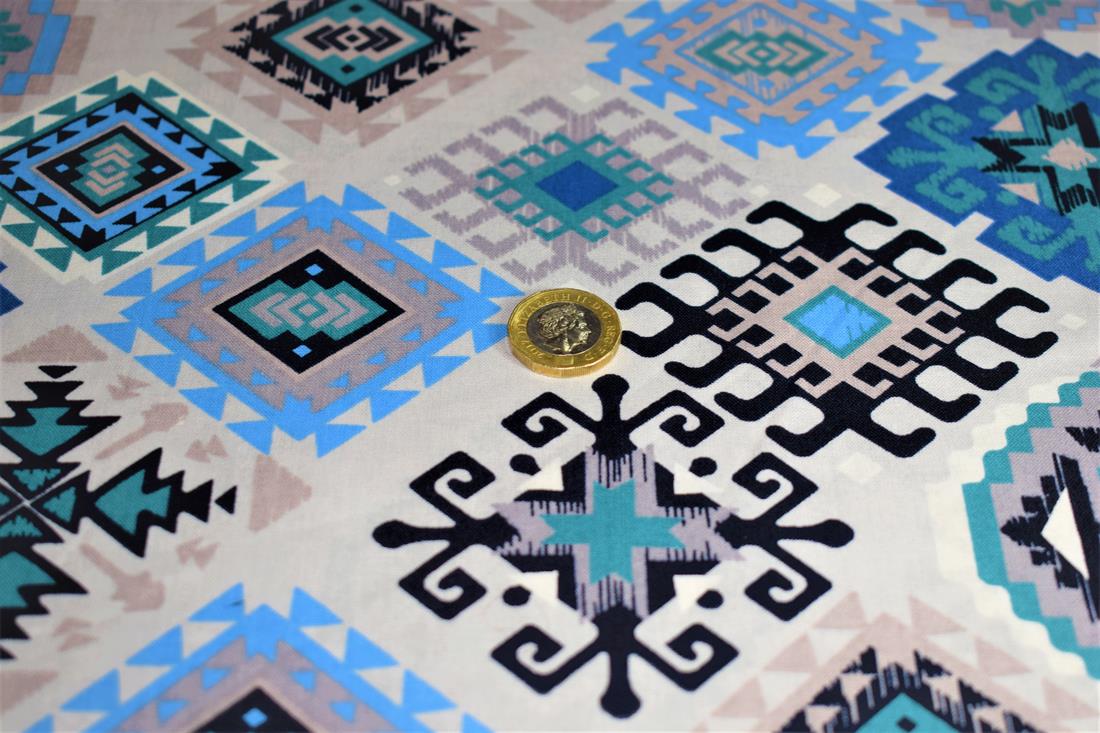 Blue Printed Poplin 100% Cotton 112 Cm Wide