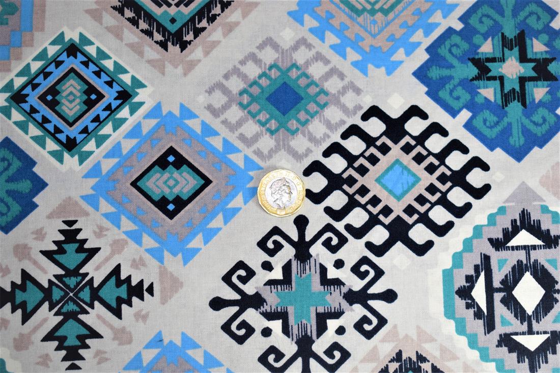 Blue Printed Poplin 100% Cotton 112 Cm Wide