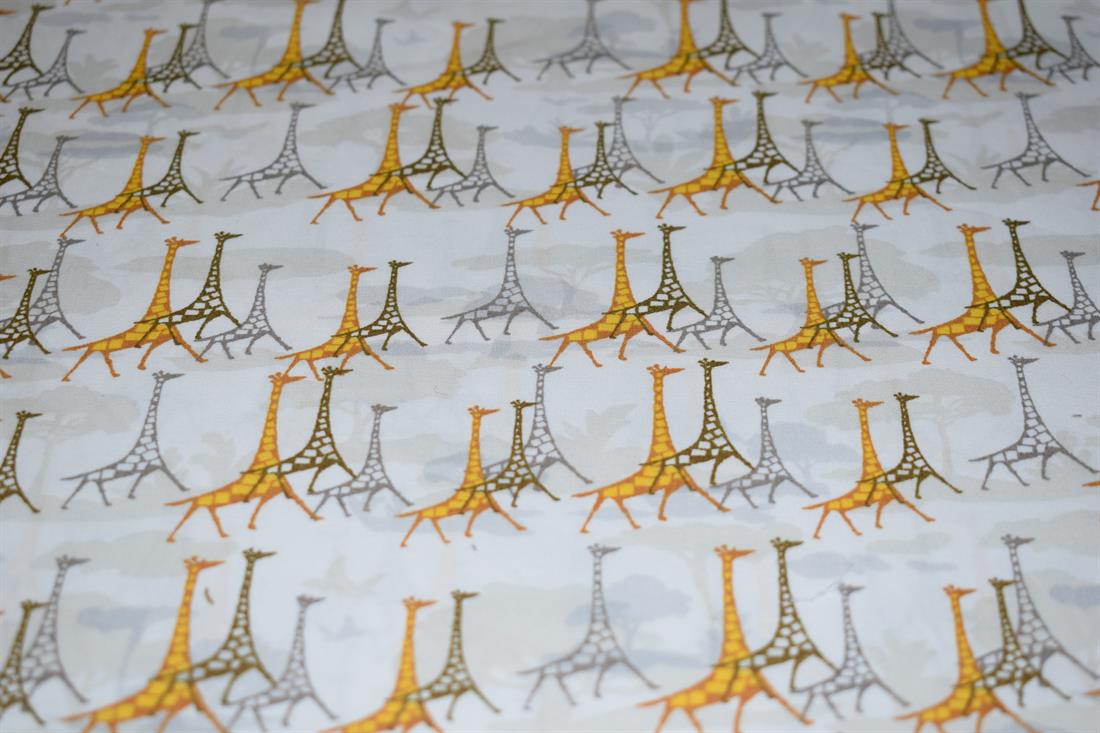 Off White & Brown Cotton Giraffe Print