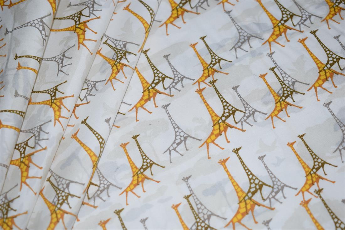 Off White & Brown Cotton Giraffe Print