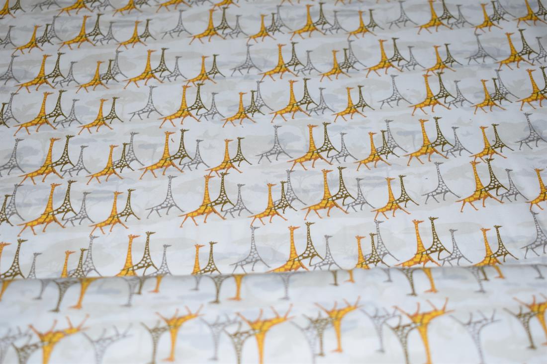 Off White & Brown Cotton Giraffe Print