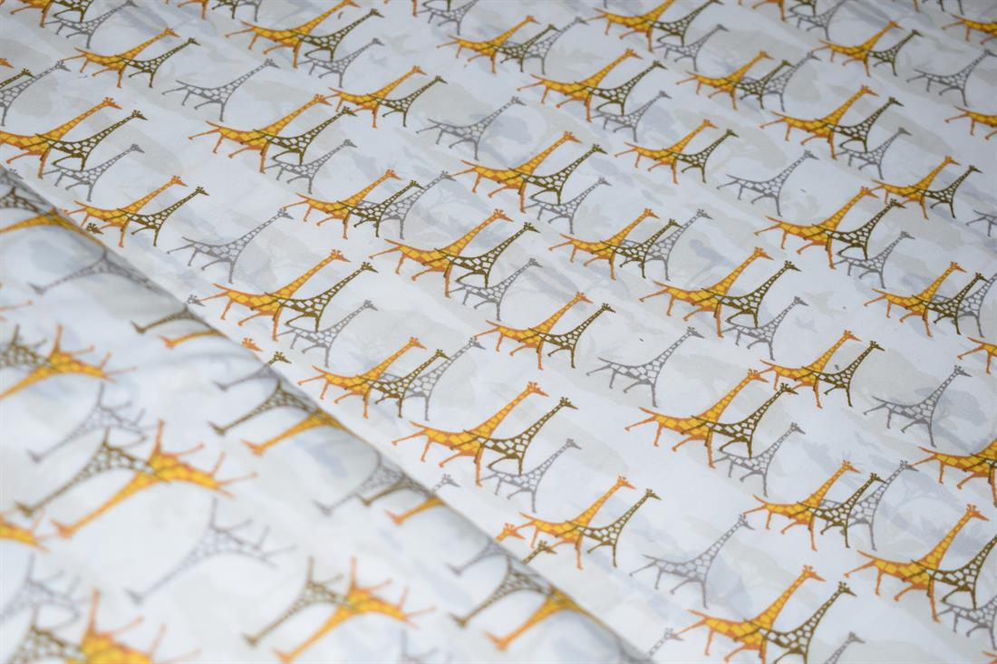 Off White & Brown Cotton Giraffe Print