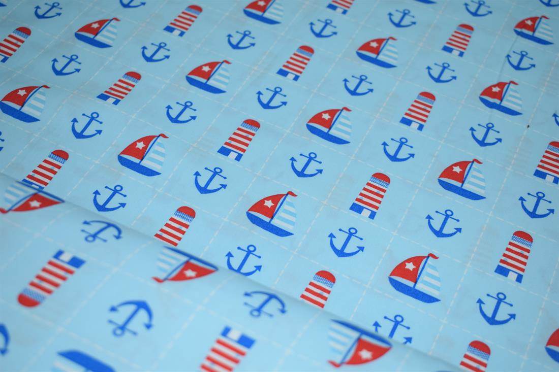 Blue Printed Poplin 100% Cotton 112 Cm Wide
