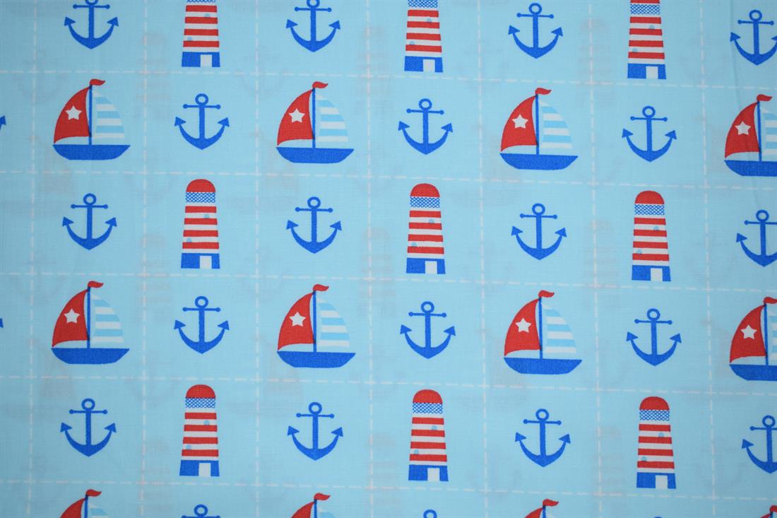 Blue Printed Poplin 100% Cotton 112 Cm Wide