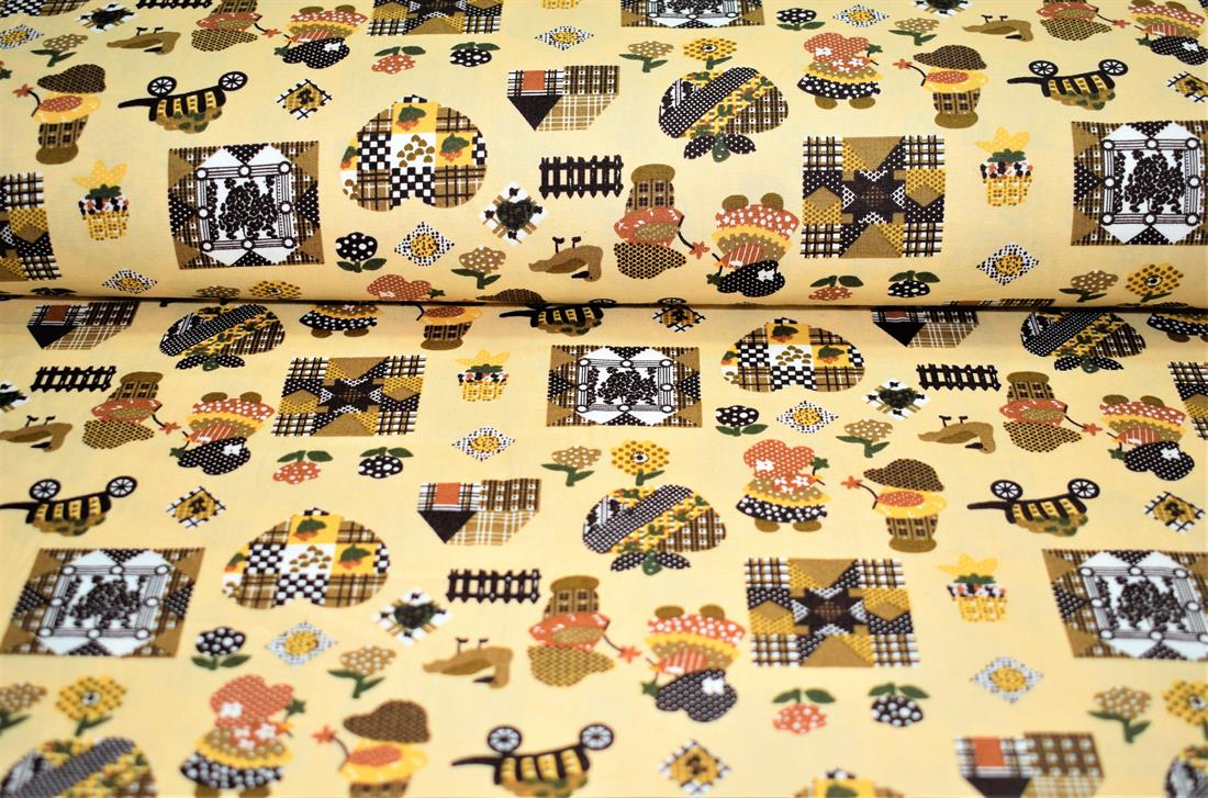 Beige Printed Poplin 100% Cotton 112 Cm Wide