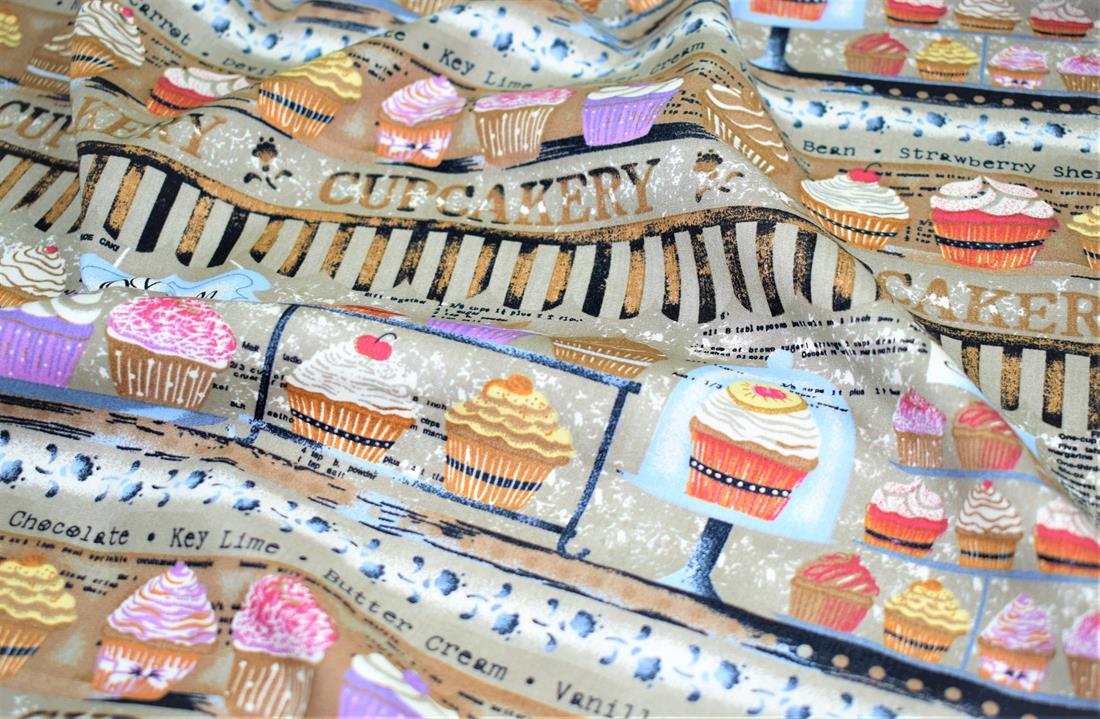 Beige Printed Poplin 100% Cotton 112 Cm Wide