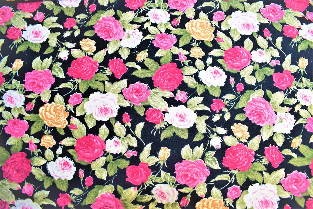 Black & Pink Printed Poplin 100% Cotton 112 Cm Wide
