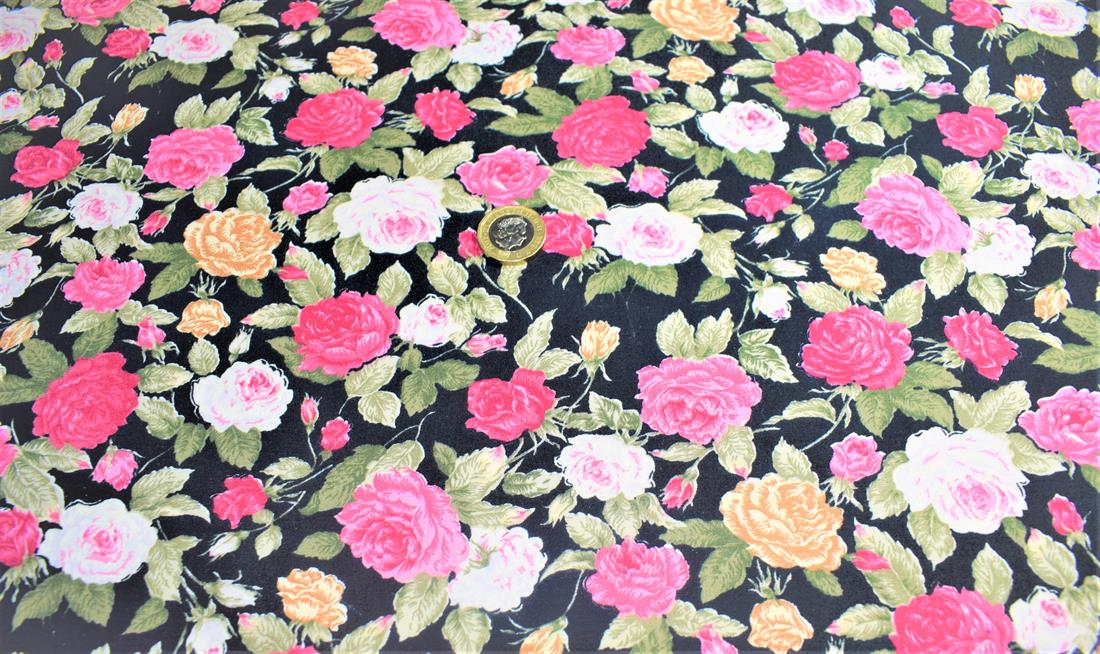 Black & Pink Printed Poplin 100% Cotton 112 Cm Wide