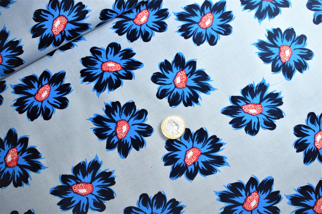 Grey & Blue Printed Cotton Fabrics