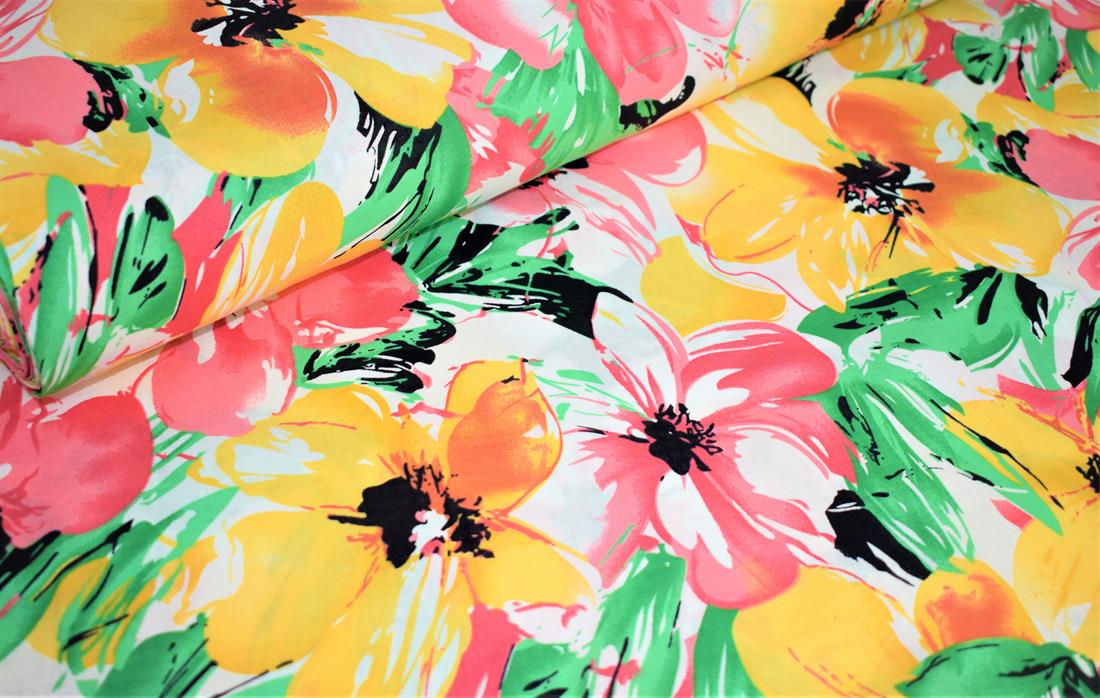 Pink & Yellow Printed Poplin 100 % Cotton 112 Cm Wide