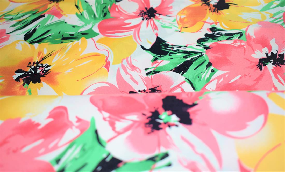 Pink & Yellow Printed Poplin 100 % Cotton 112 Cm Wide