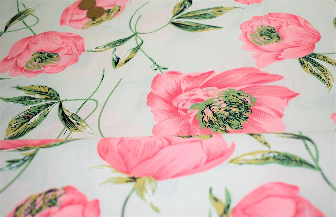 Cream & Pink Printed Poplin 100 % Cotton 112 Cm Wide