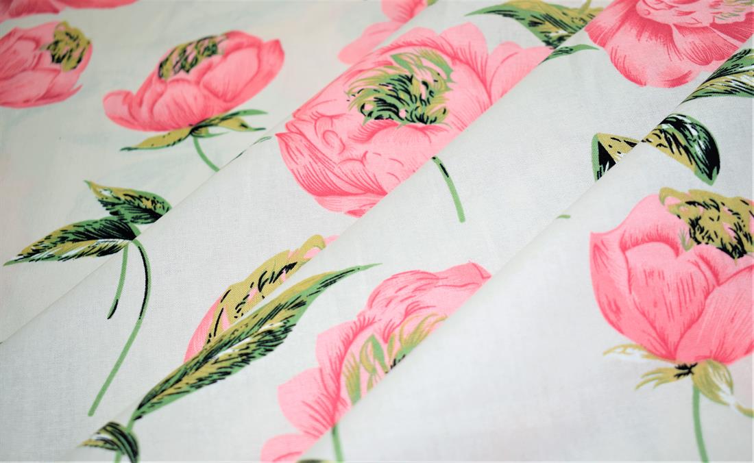 Cream & Pink Printed Poplin 100 % Cotton 112 Cm Wide