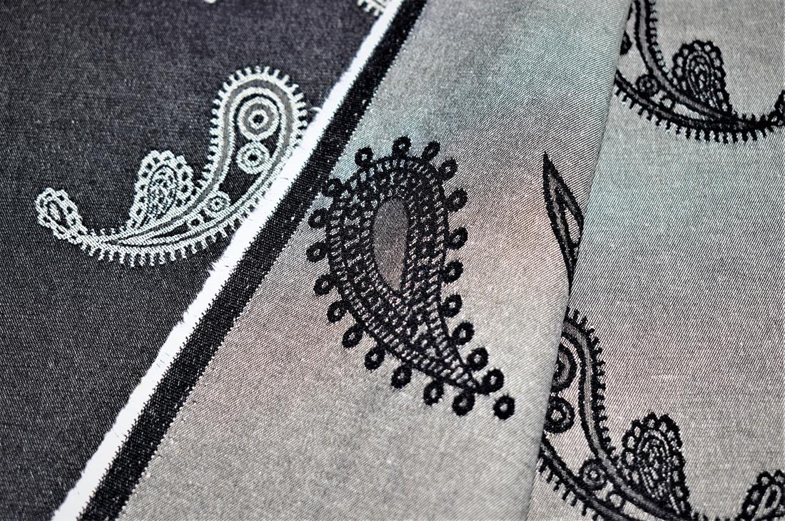 Black Cotton Paisley Print Denim