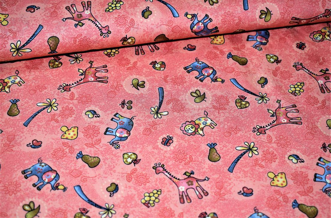 Dusky Pink Cotton Animal Printed Print