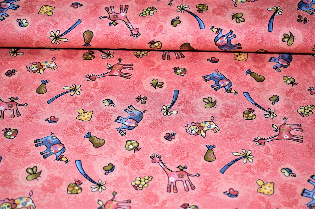 Dusky Pink Cotton Animal Printed Print