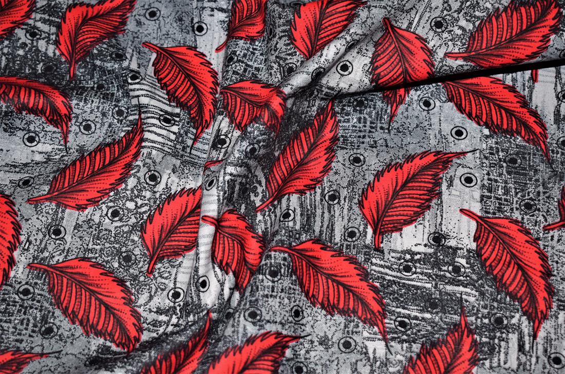 Black & RED Cotton Leaves Printed