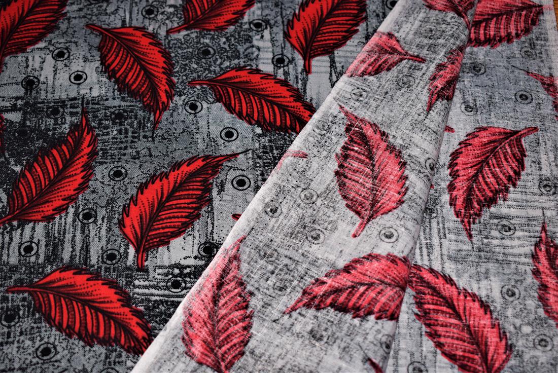 Black & RED Cotton Leaves Printed