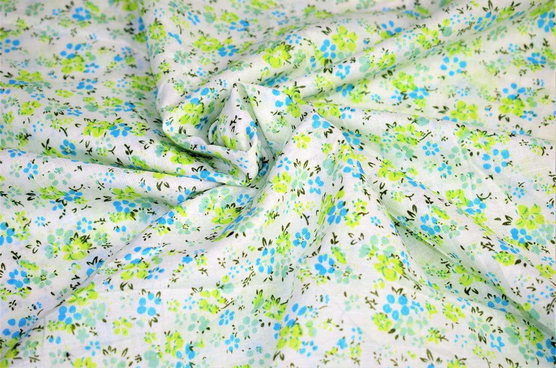 White & Blue Cotton Flower Print
