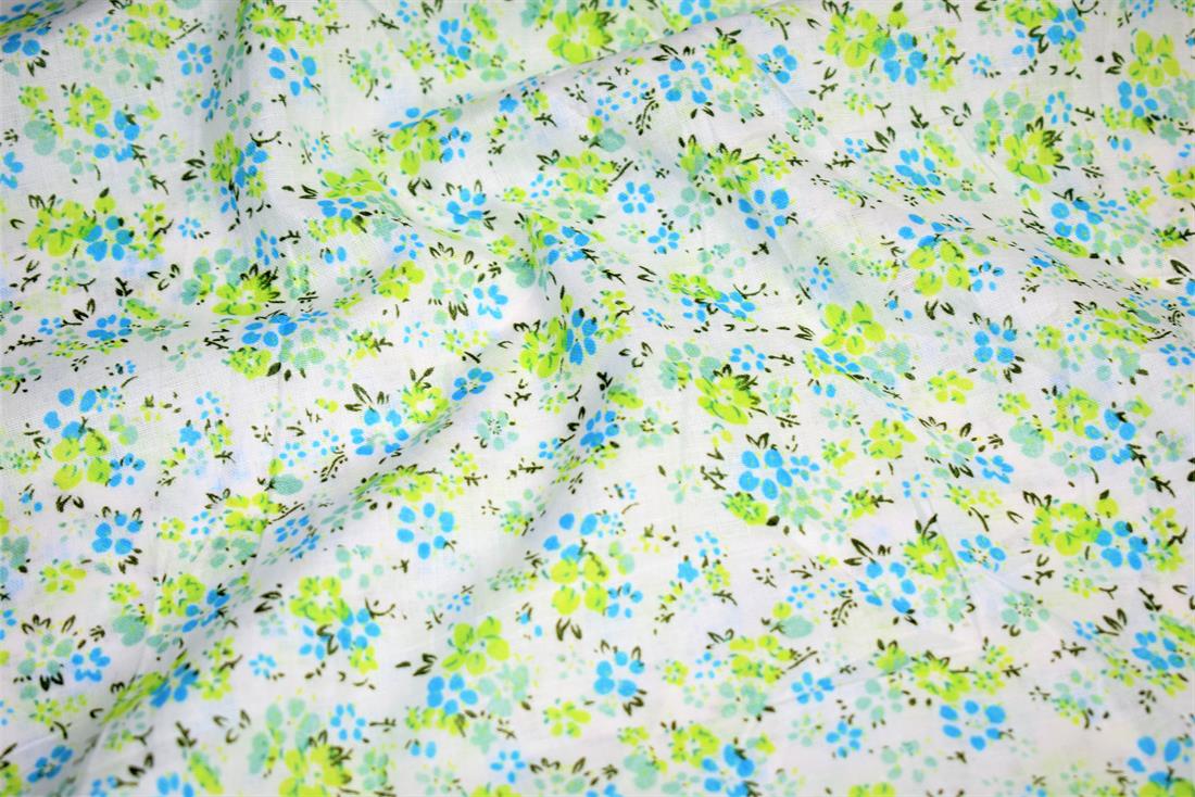 White & Blue Cotton Flower Print