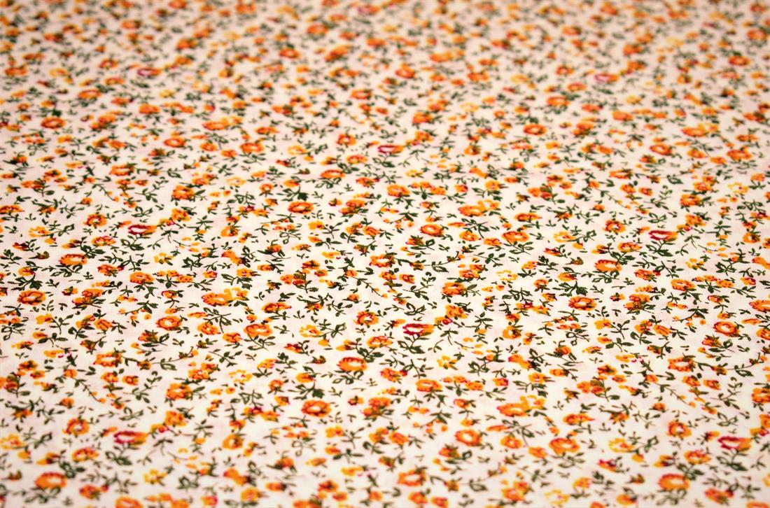 White & Orange Cotton White&Orange Flower Print