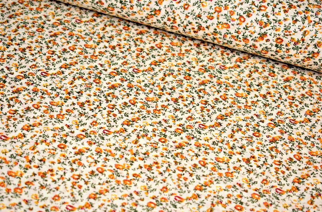 White & Orange Cotton White&Orange Flower Print