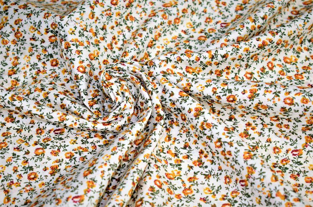 White & Orange Cotton White&Orange Flower Print