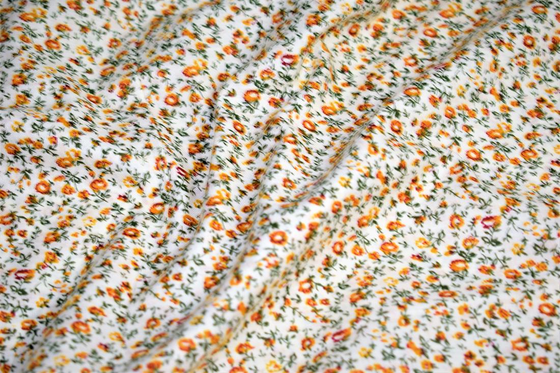 White & Orange Cotton White&Orange Flower Print
