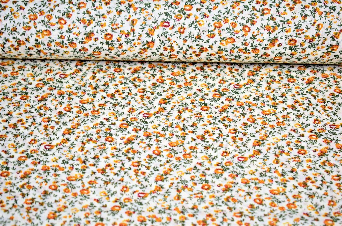 White & Orange Cotton White&Orange Flower Print