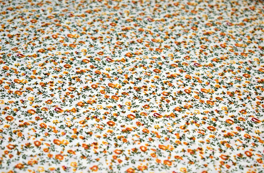 White & Orange Cotton White&Orange Flower Print