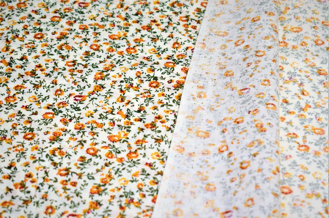 White & Orange Cotton White&Orange Flower Print