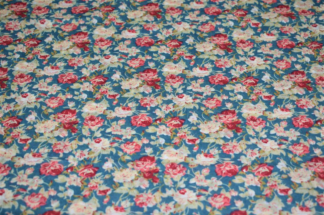 Navy & Pink Cotton Rose Print