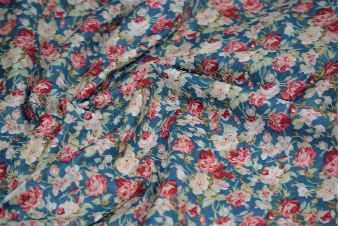 Navy & Pink Cotton Rose Print