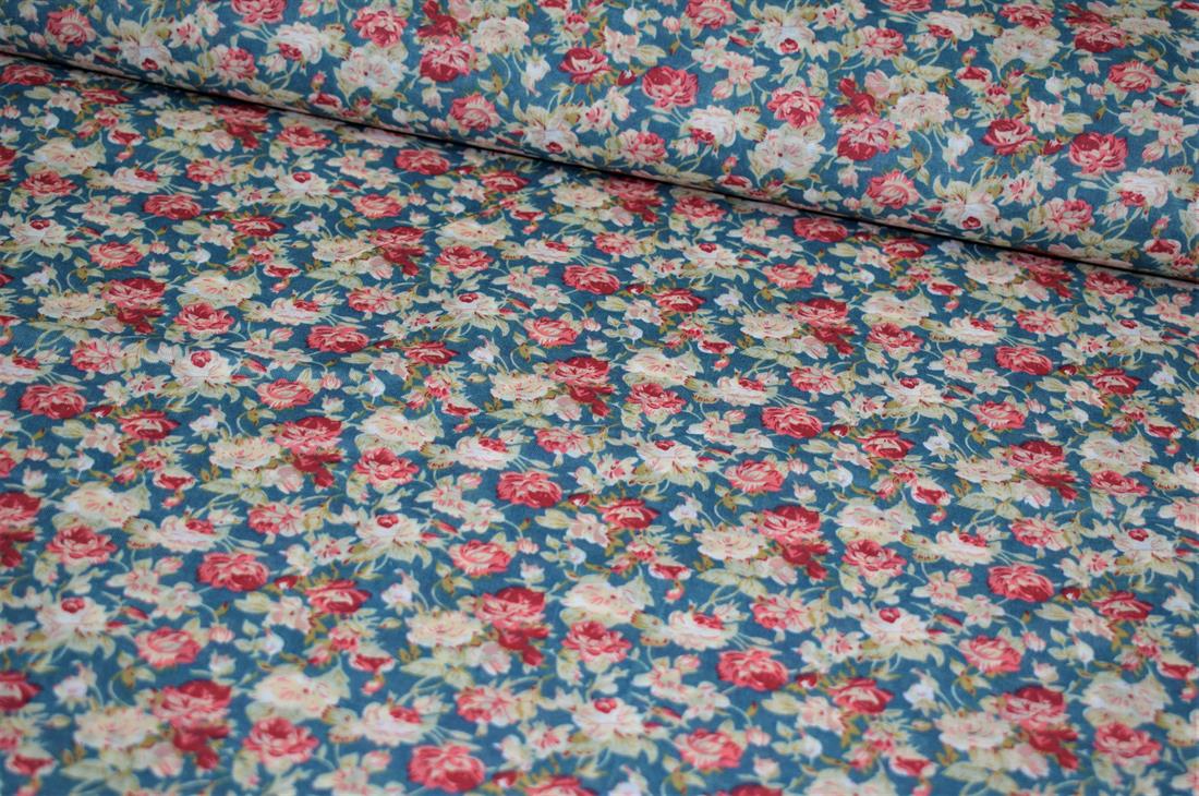 Navy & Pink Cotton Rose Print