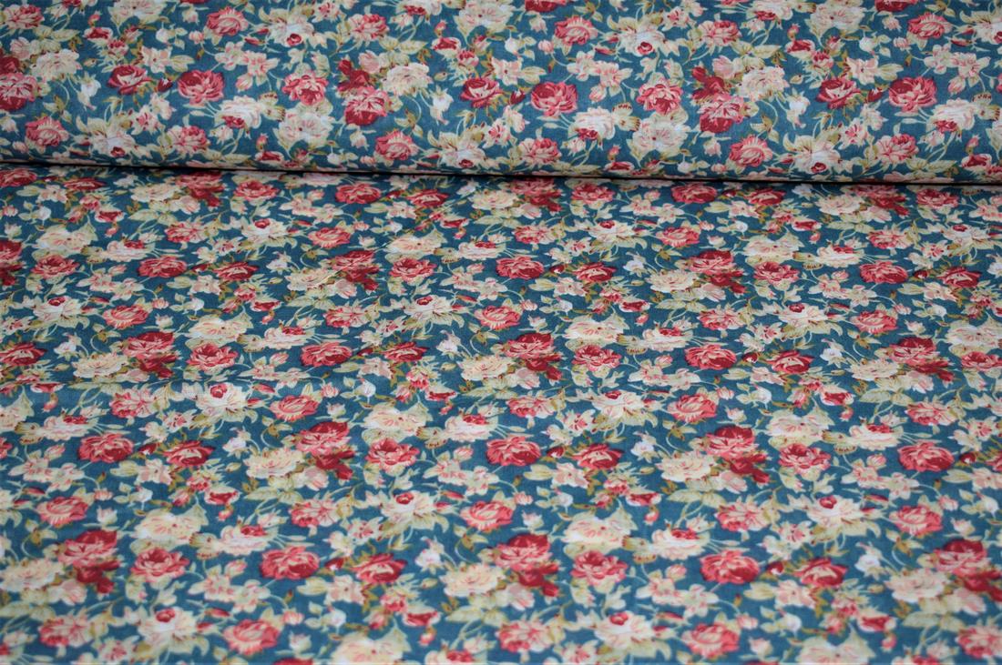 Navy & Pink Cotton Rose Print