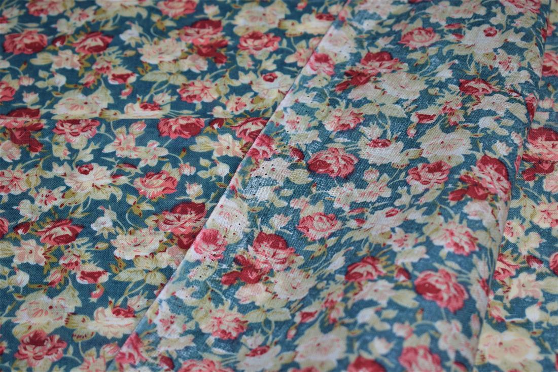 Navy & Pink Cotton Rose Print